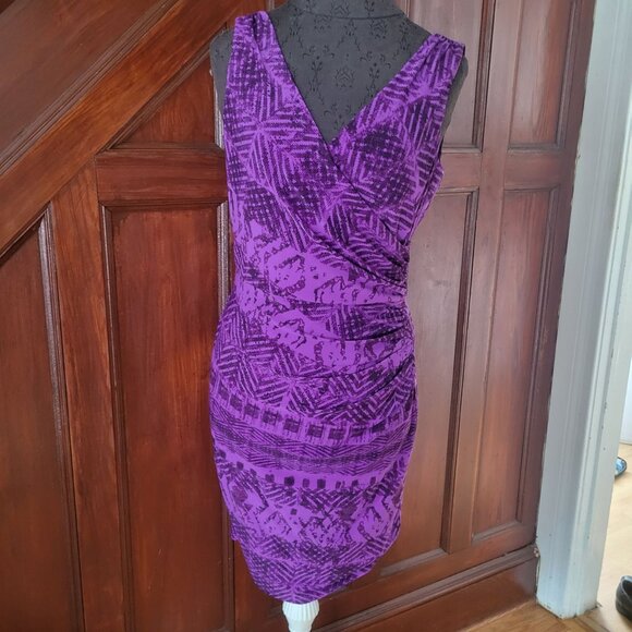 Lauren Ralph Lauren Purple Patterned Sleeveless V-Neck Wrap Sheath Dress Size 8 - Picture 1 of 6